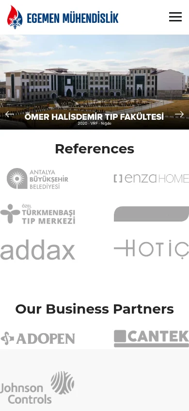 Egemen Mekanik web sitesinin mobil görünümü