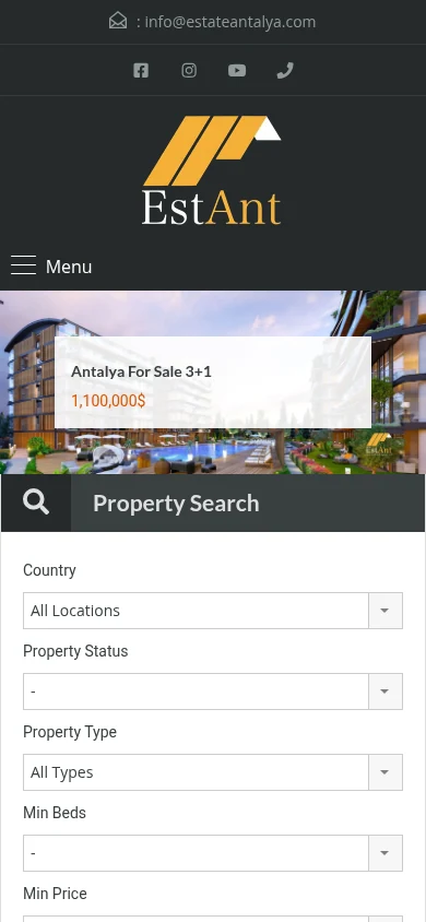 Estate Antalya emlak sitesinin mobil görünümü
