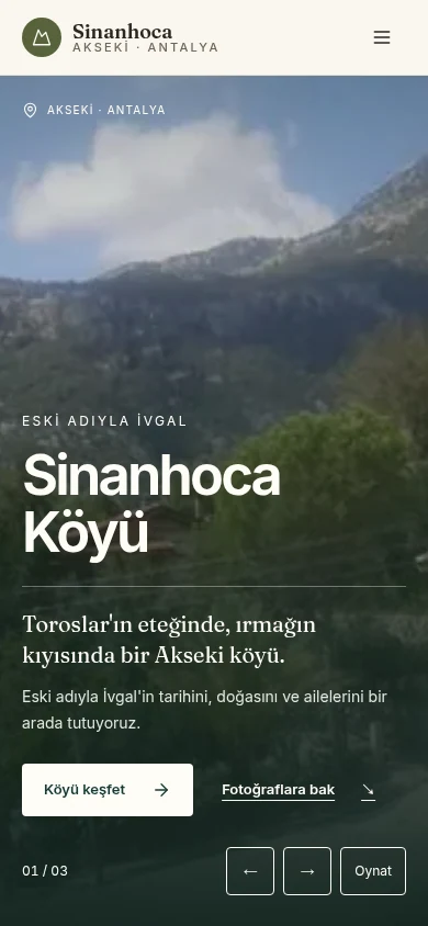 Sinanhoca Köyü sitesinin mobil görünümü